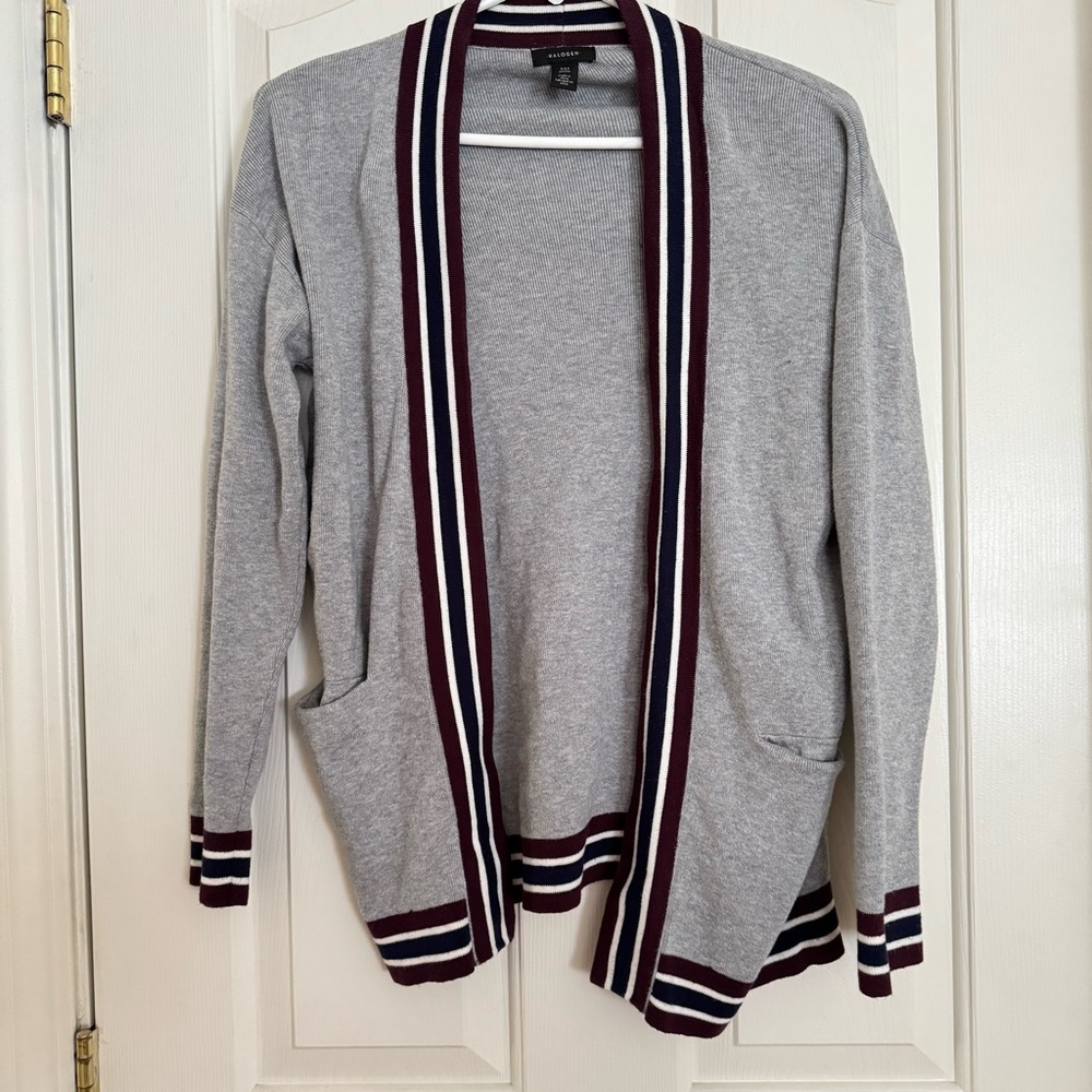 Halogen Gray Cardigan Sweater with Stripes